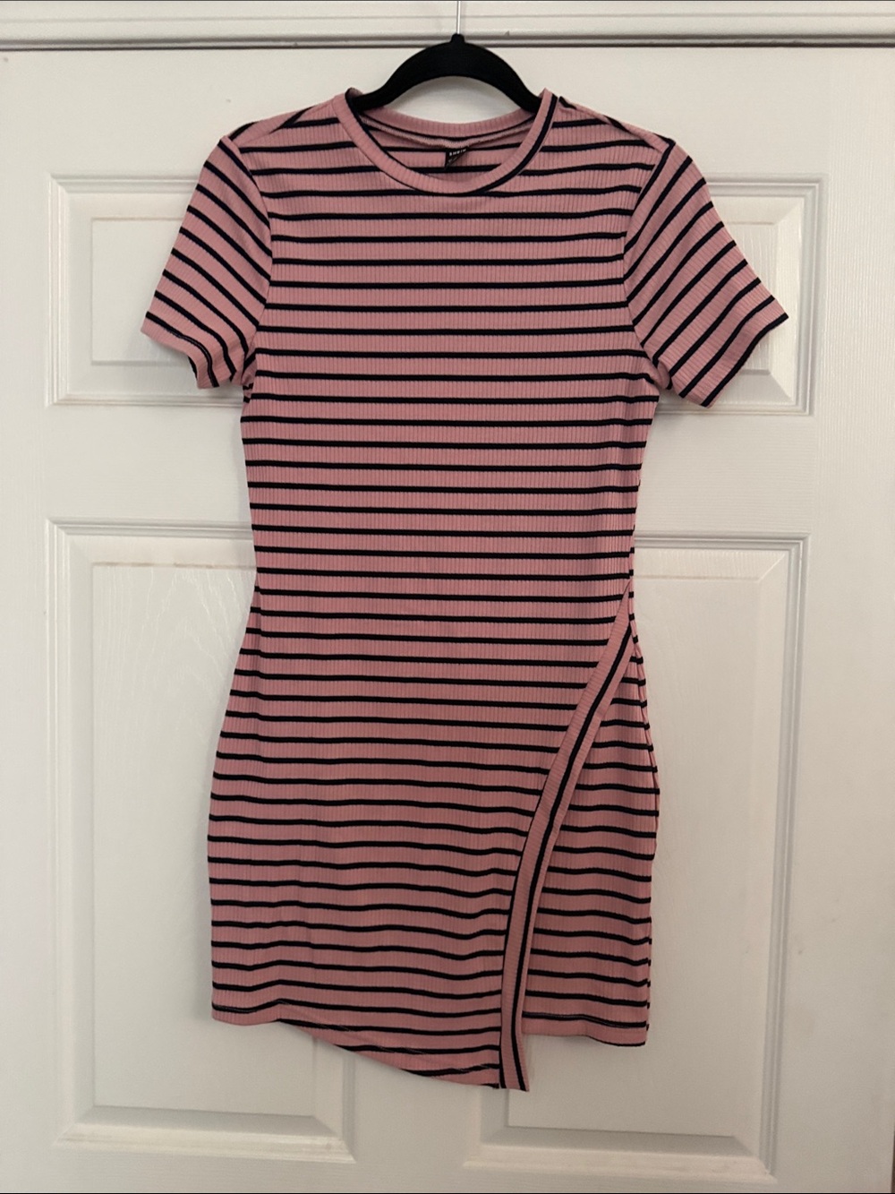 SHEIN Pink and Black Striped Short Sleeve Mini Dress - Picture 2 of 4